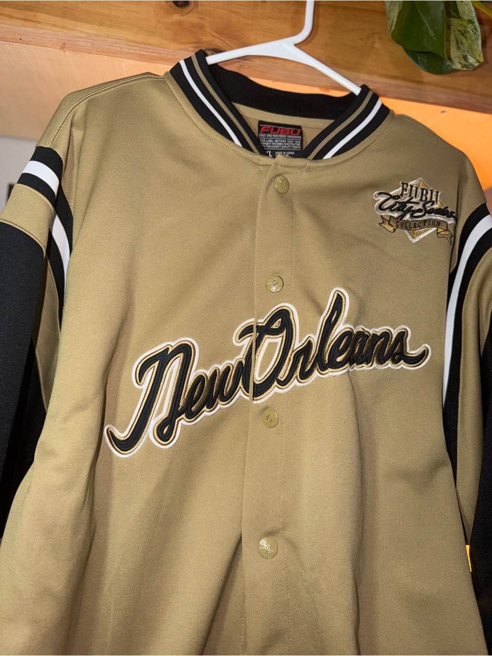 FUBU New Orleans Tan and Black Varsity Coach Jacket